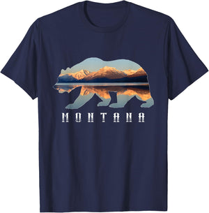 Montana Bear with Glacier National Park Lake Image Souvenir T-Shirt - T-Shirt | Navy