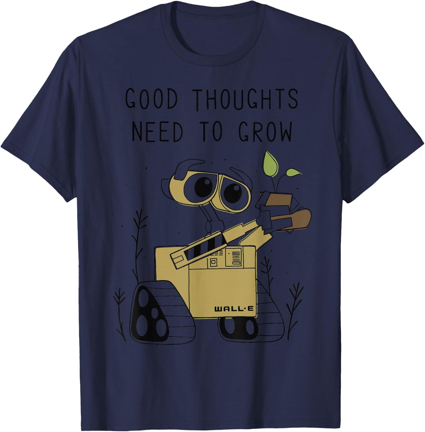 Disney Pixar Wall-E Good Thoughts Need to Grow Line Art T-Shirt - T-Shirt | Navy
