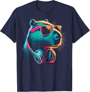 Capybara With Sunglasses And DJ Headphones T-Shirt - T-Shirt | Navy