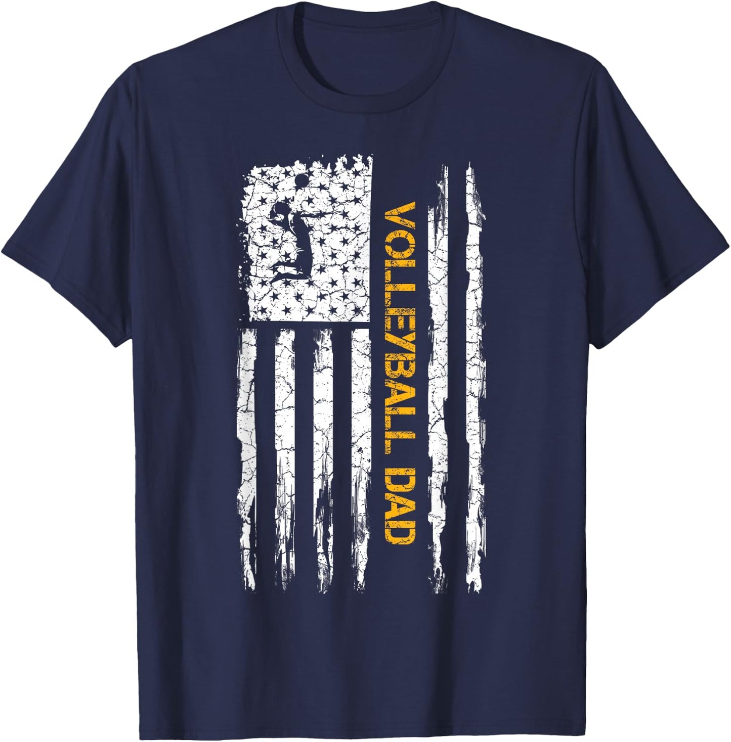 Vintage USA American Flag Proud Volleyball Dad Silhouette T-Shirt - T-Shirt | Navy
