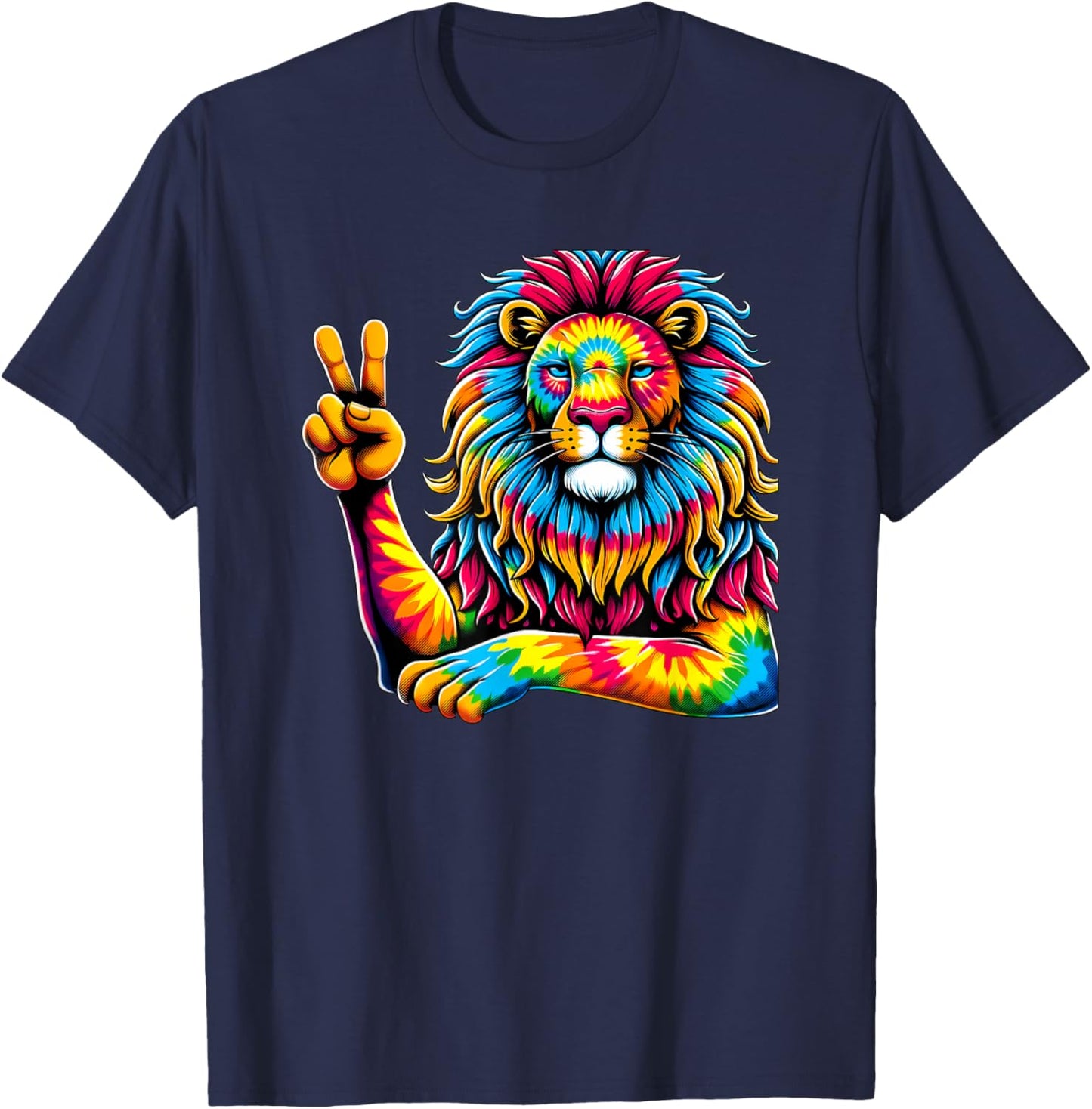 Peace Sign Tie Dye Lion T-Shirt - T-Shirt | Navy