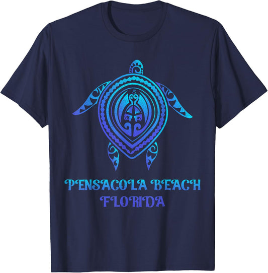 Pensacola Beach Florida Beach Souvenirs Sea Turtle Tribal Women Girls Kids T-Shirt - T-Shirt | Navy