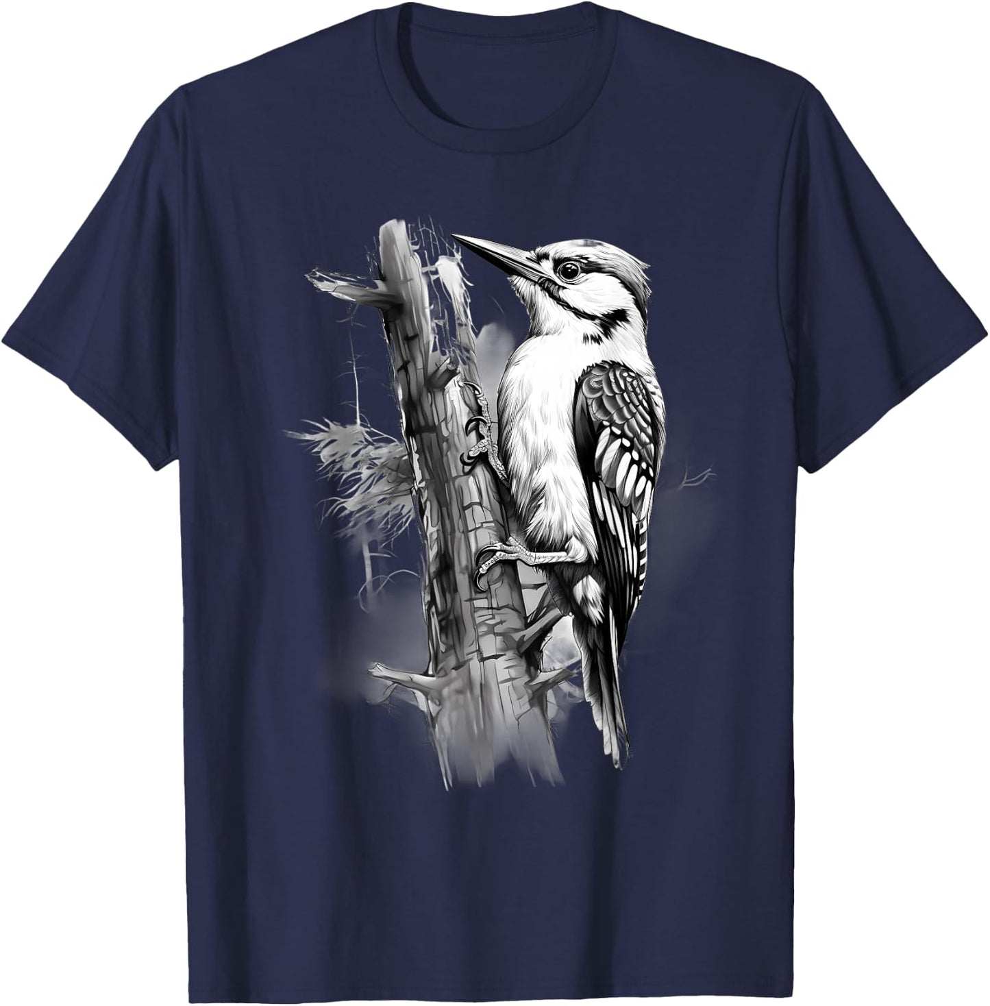 Woodpecker Artwork Portrait Drawing Wildlife Animal Print T-Shirt - T-Shirt | Navy