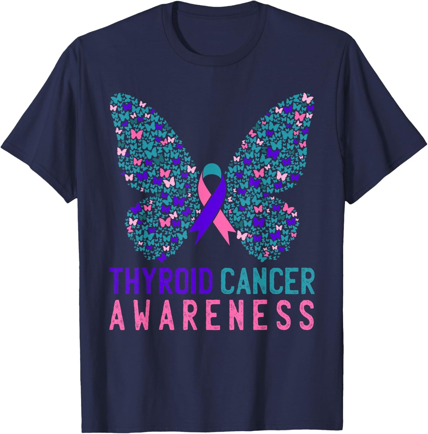 Butterfly Thyroid Cancer Awareness Month Ribbon Gift Support T-Shirt - T-Shirt | Navy
