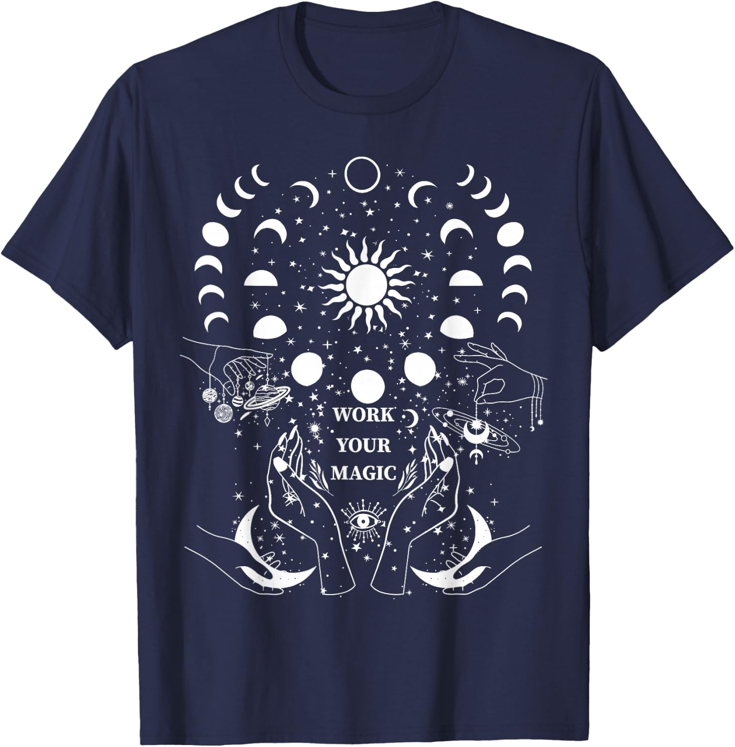 Witchcraft Celestial Sun Moon Witchy Wiccan Magick Magic T-Shirt - T-Shirt | Navy