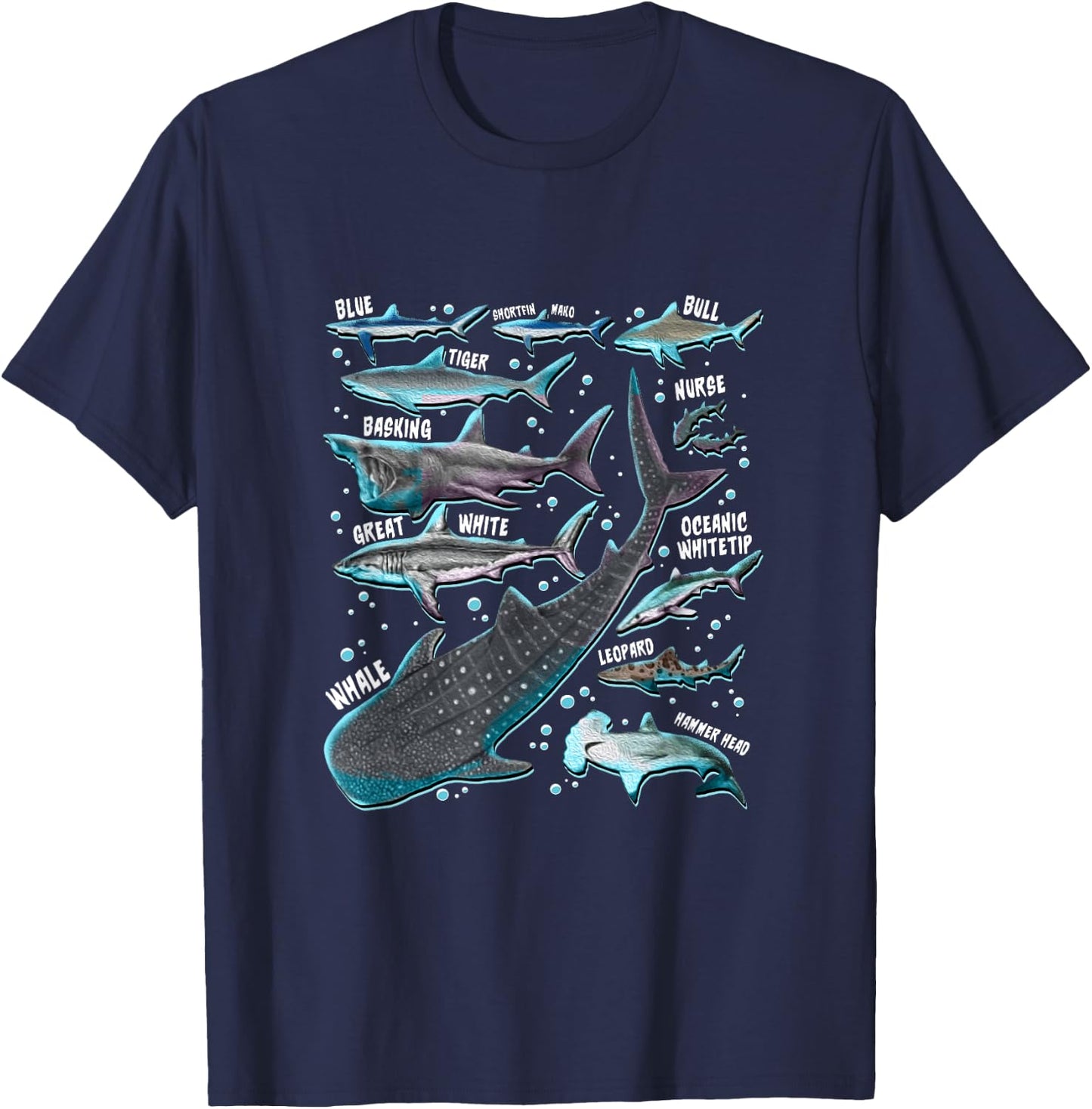Shark Species Shark Gifts Shark Faces Marine Biology T-Shirt - T-Shirt | Navy