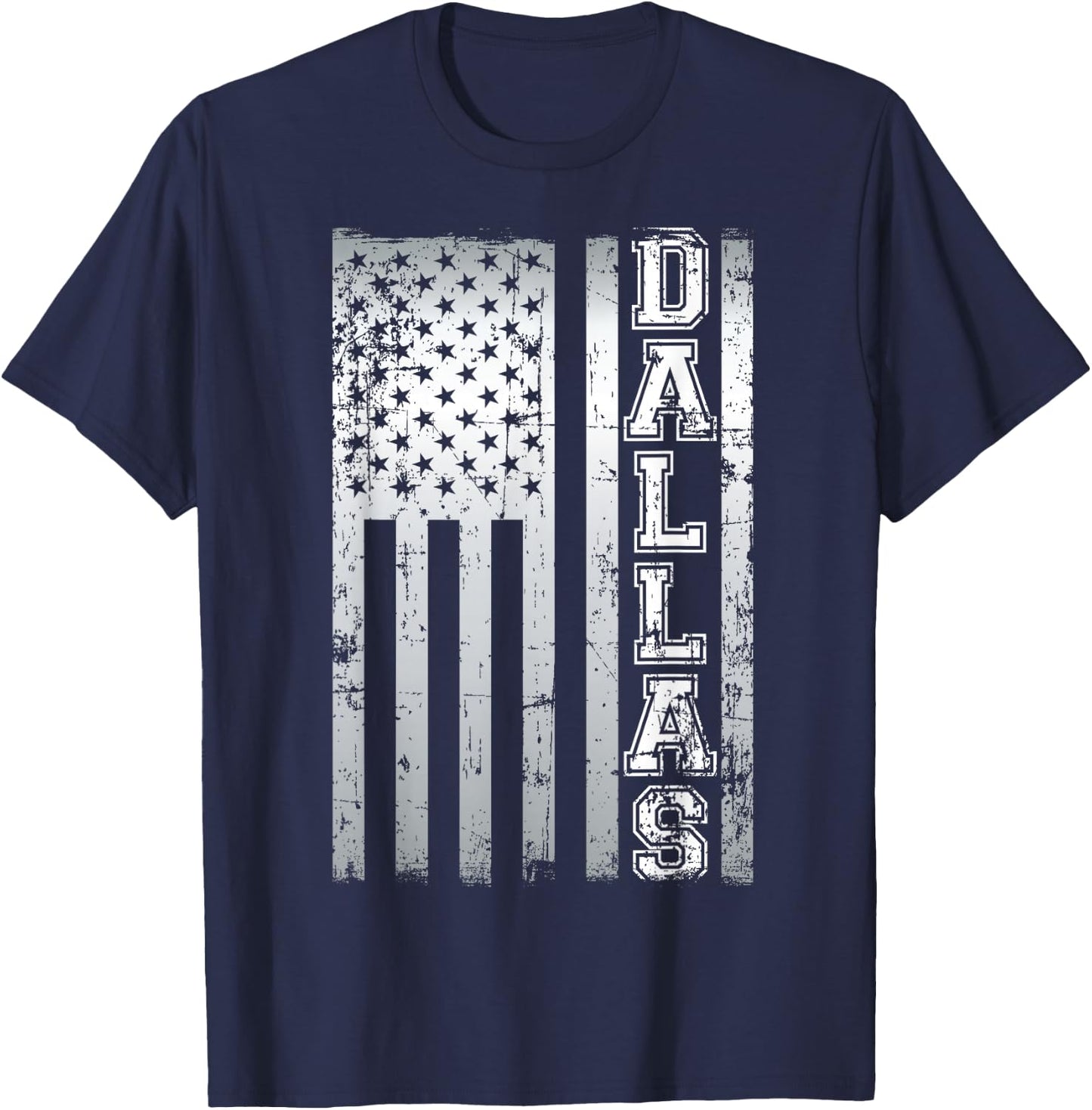 Distressed Dallas Loves America US Flag T-Shirt - T-Shirt | Navy