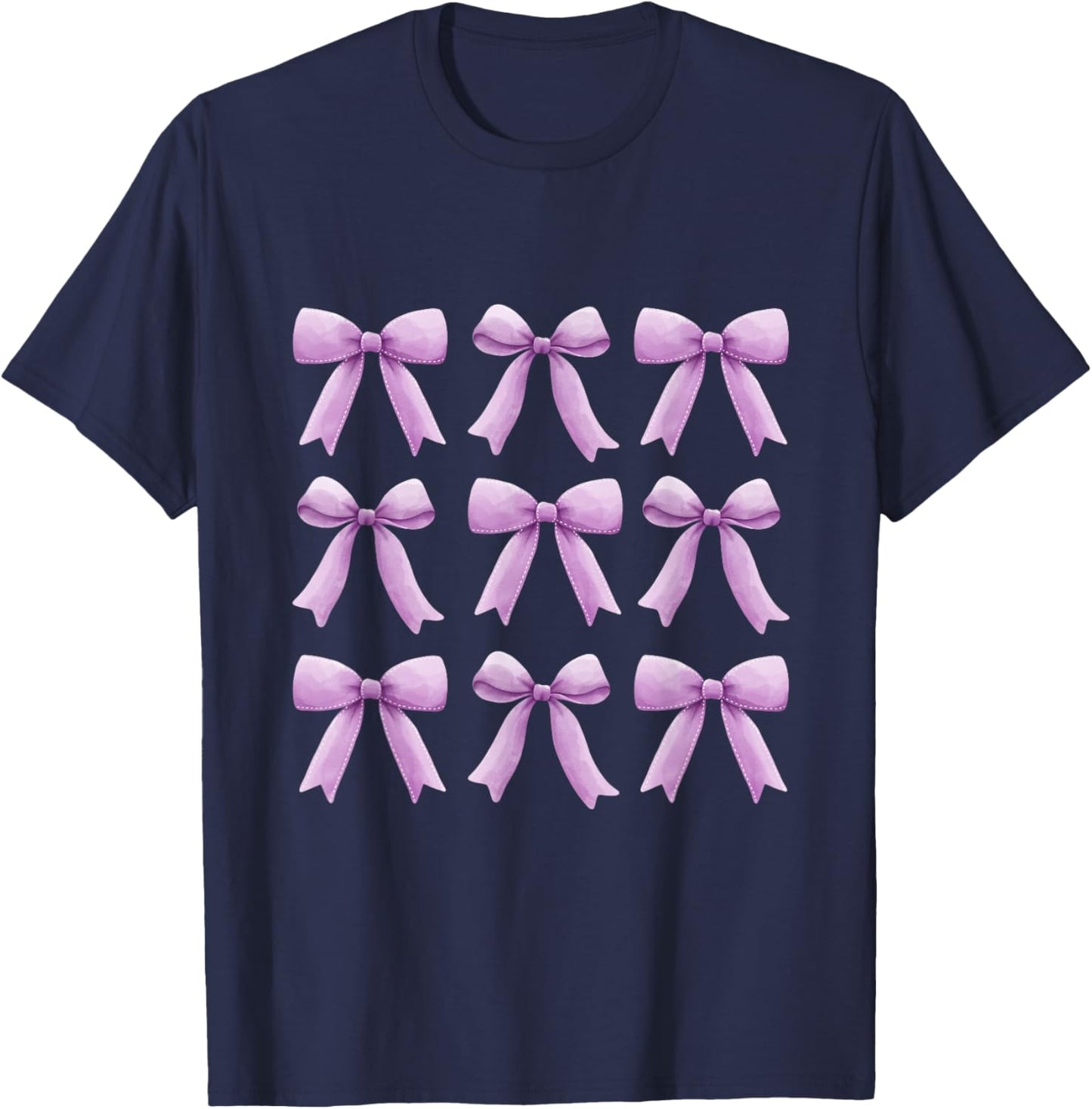 Cute Girly Coquette Lavender Purple Bows T-Shirt - T-Shirt | Navy