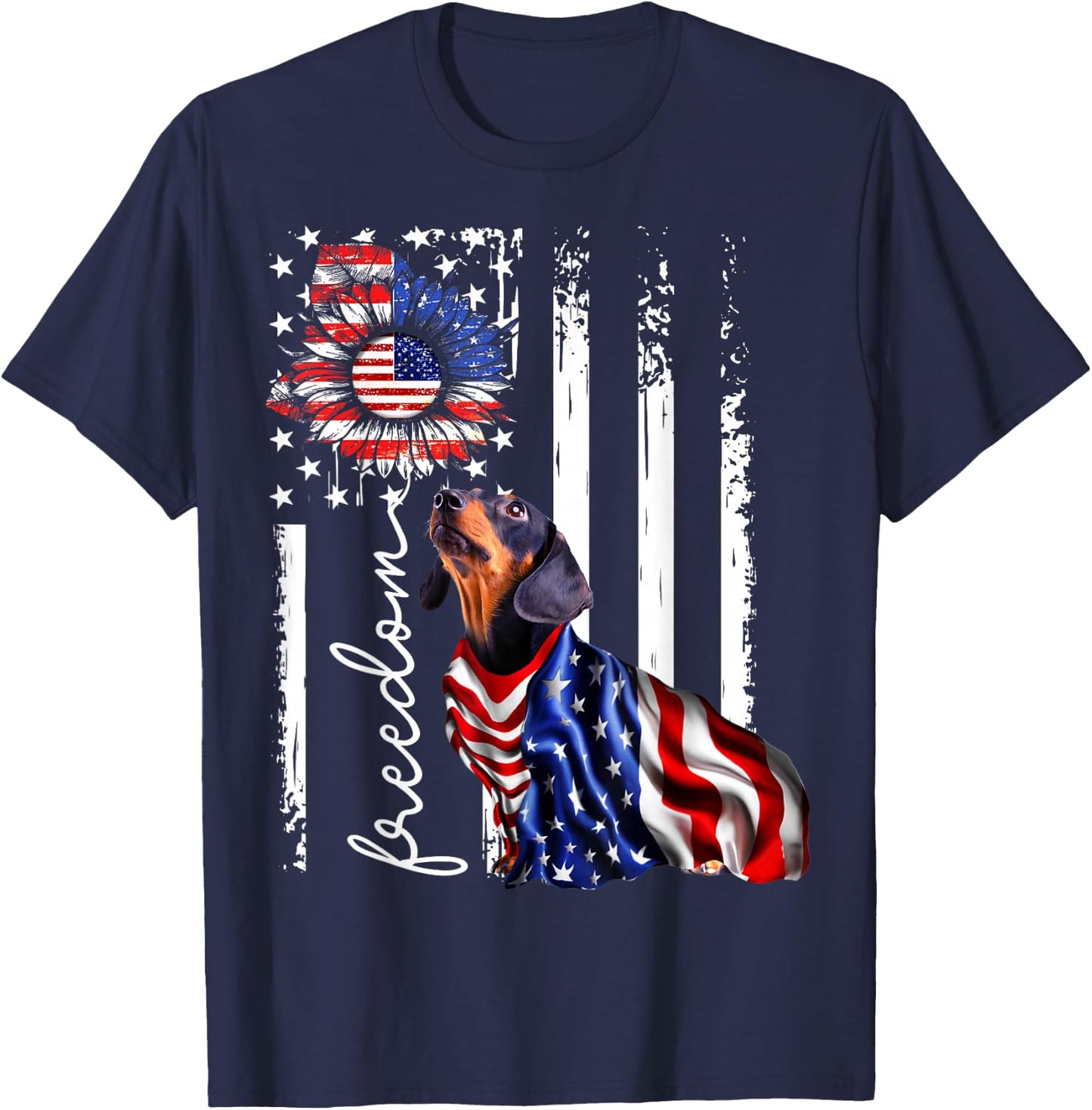 Patriotic 4th of July Weiner Dachshund Dog Freedom T-Shirt - T-Shirt | Navy