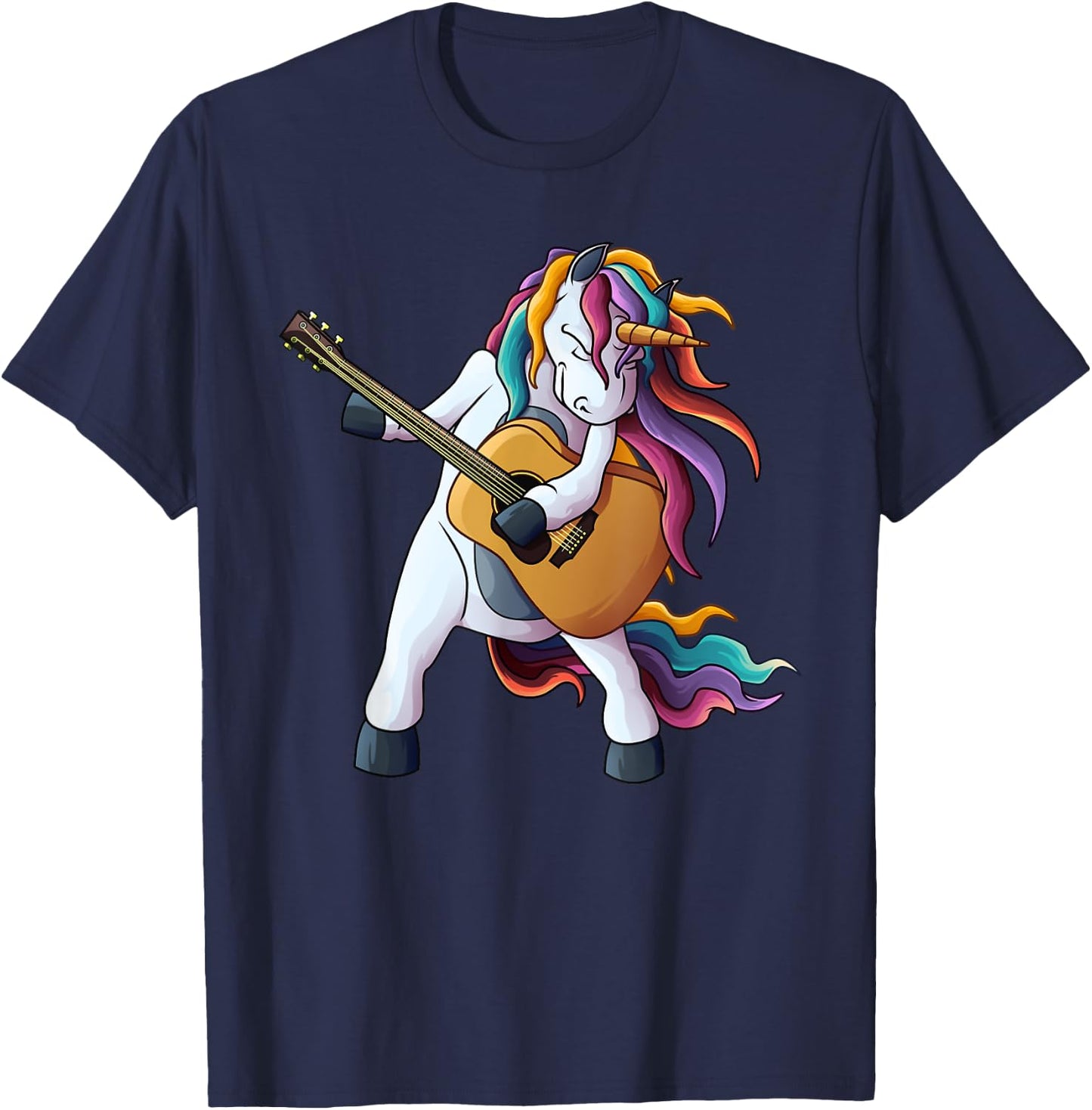 Cool Unicorn Playing Guitar | Funny Animal Guitarist Gift T-Shirt - T-Shirt | Navy