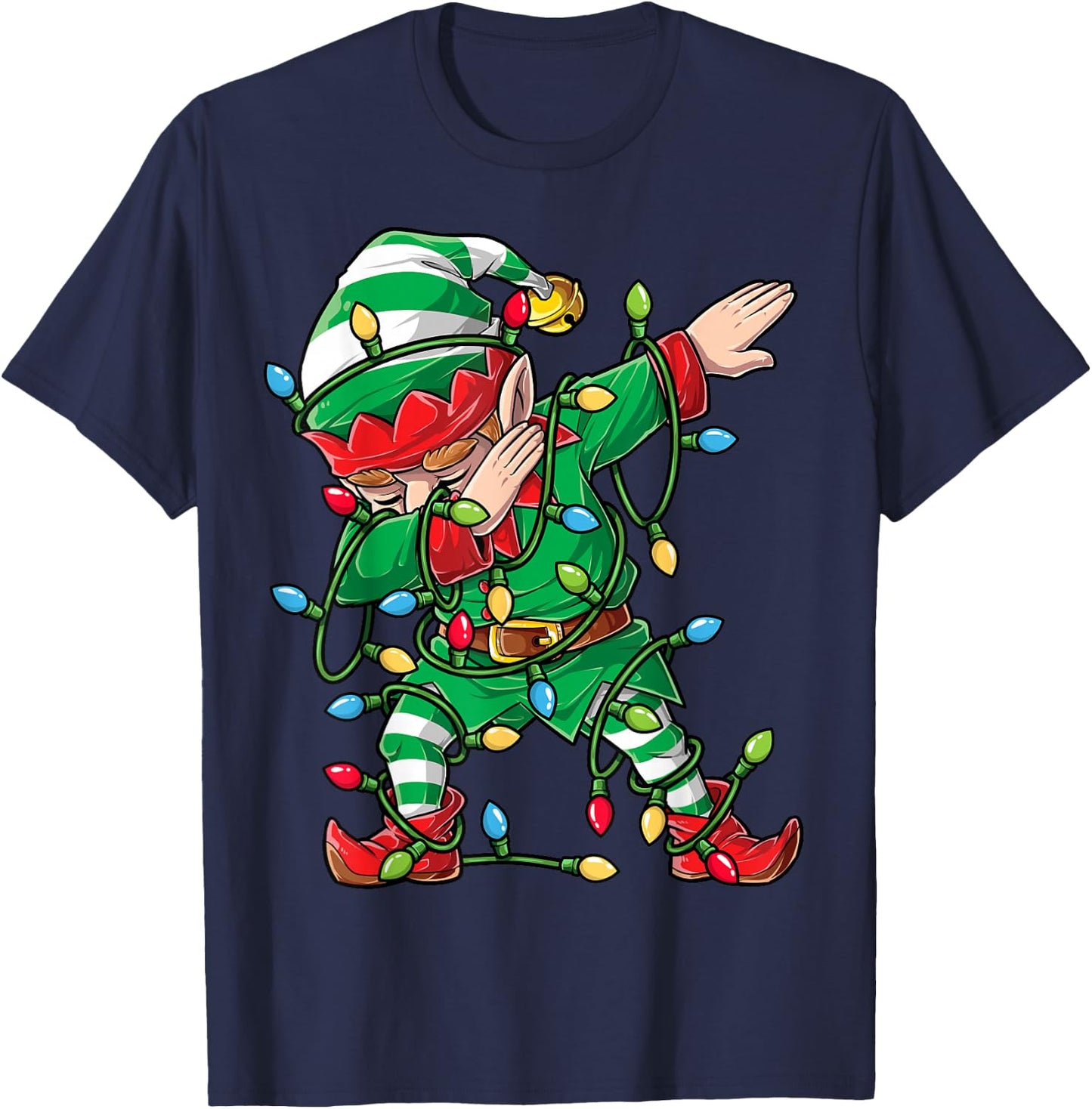 Dabbing Elf Christmas Tree Lights Xmas Family Matching Boys T-Shirt - T-Shirt | Navy