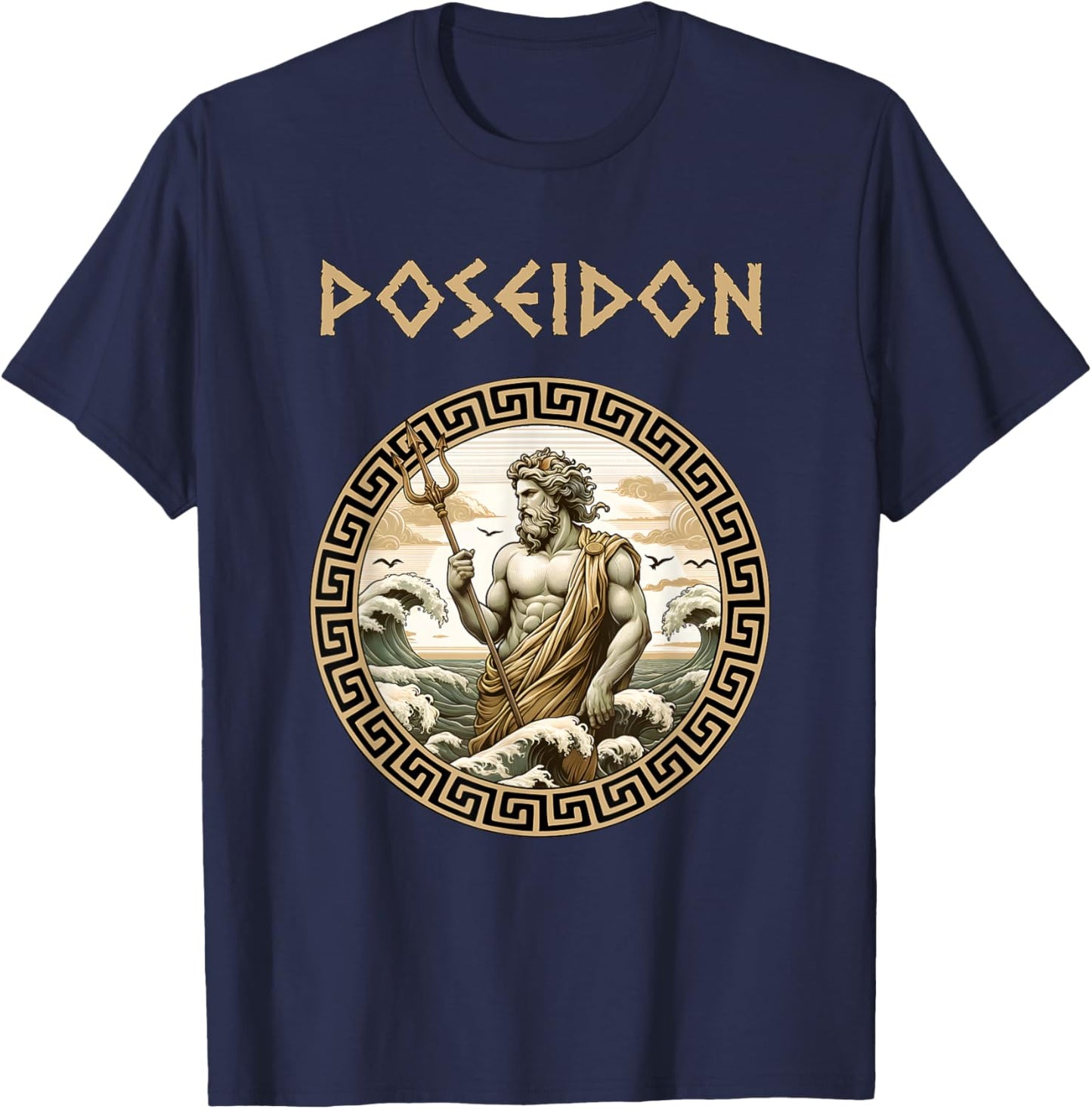 Poseidon Greek God of the Sea Ancient Greek Mythology T-Shirt - T-Shirt | Navy