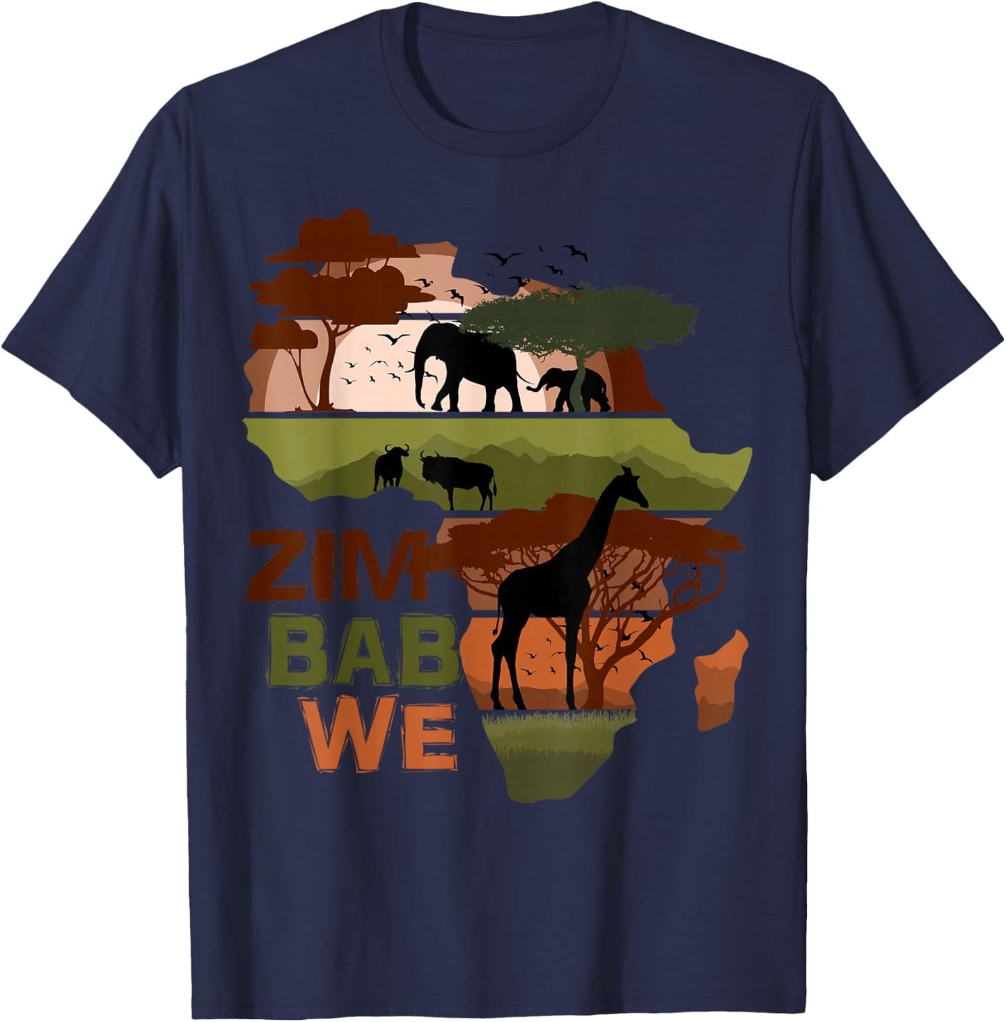 Zimbabwe Africa Sunset Continent Nature Wild Life T-Shirt - T-Shirt | Navy