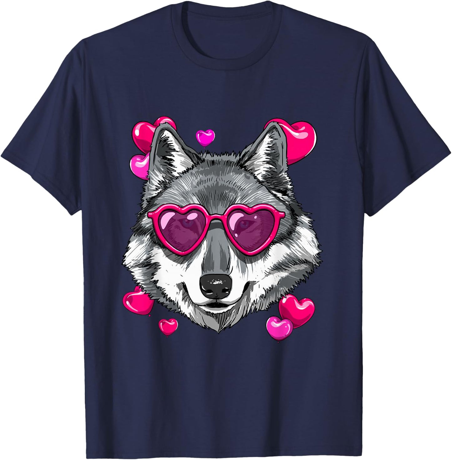Wolf Valentines Shirt Wolf Heart Animal Face Wolf Lover T-Shirt - T-Shirt | Navy