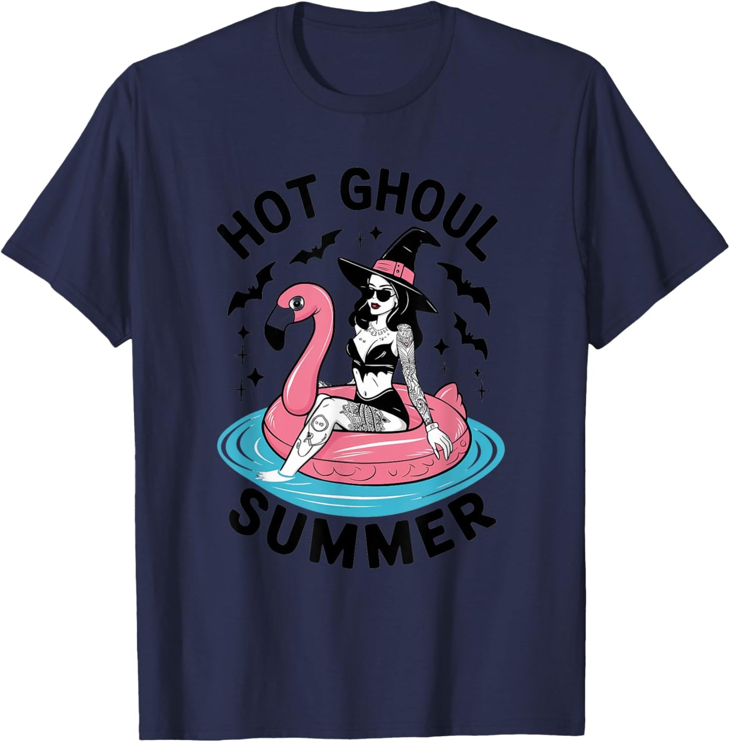 Hot Ghoul Summer Funny Witch Gothic Spooky Retro Halloween T-Shirt - T-Shirt | Navy