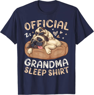 Official Grandma Sleep Shirt, Pug & Puppy Funny Dog Pajama T-Shirt - T-Shirt | Navy