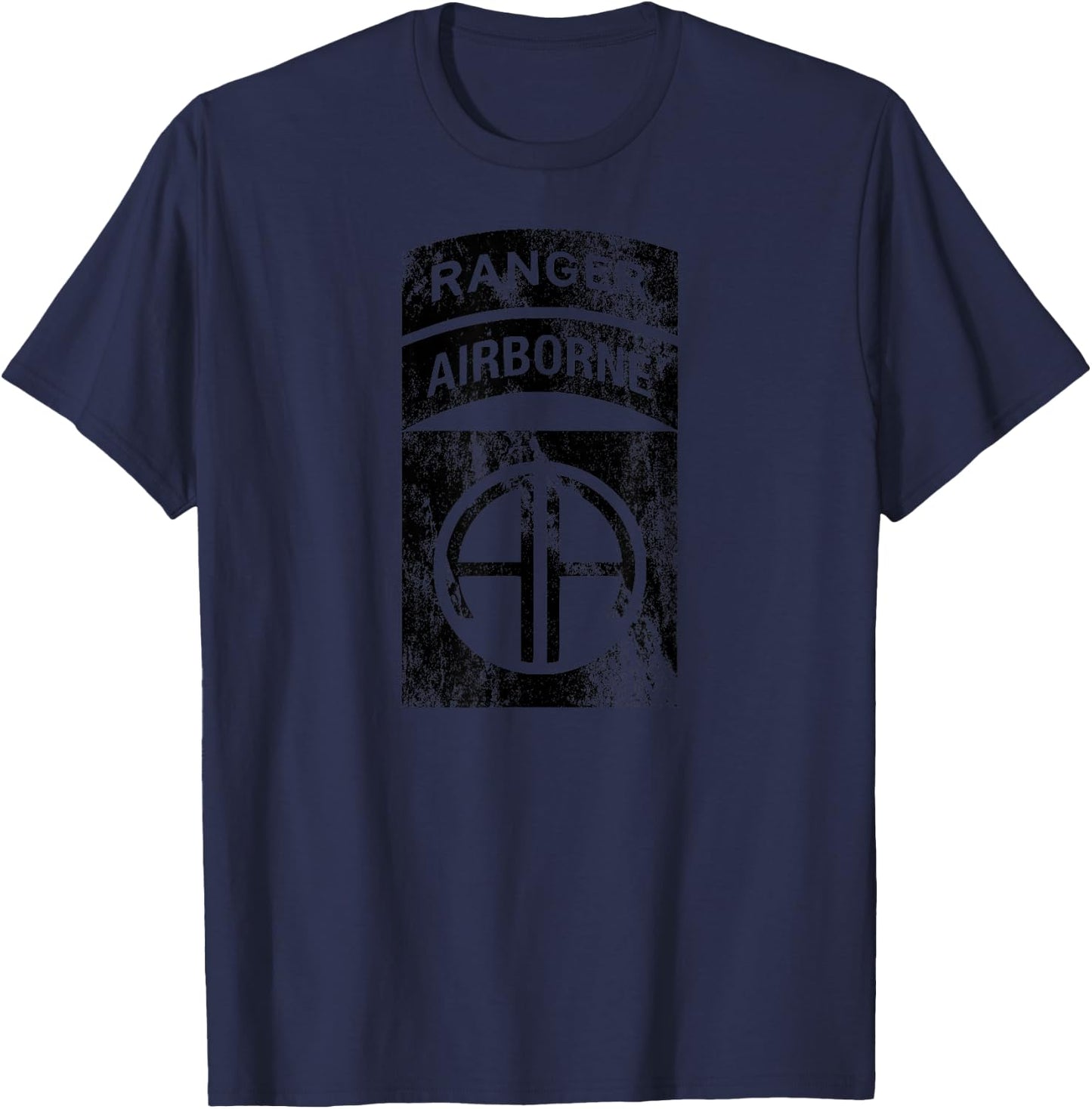 82nd Airborne Div Patch Ranger Tab Cent Dark Grey Distressed T-Shirt - T-Shirt | Navy
