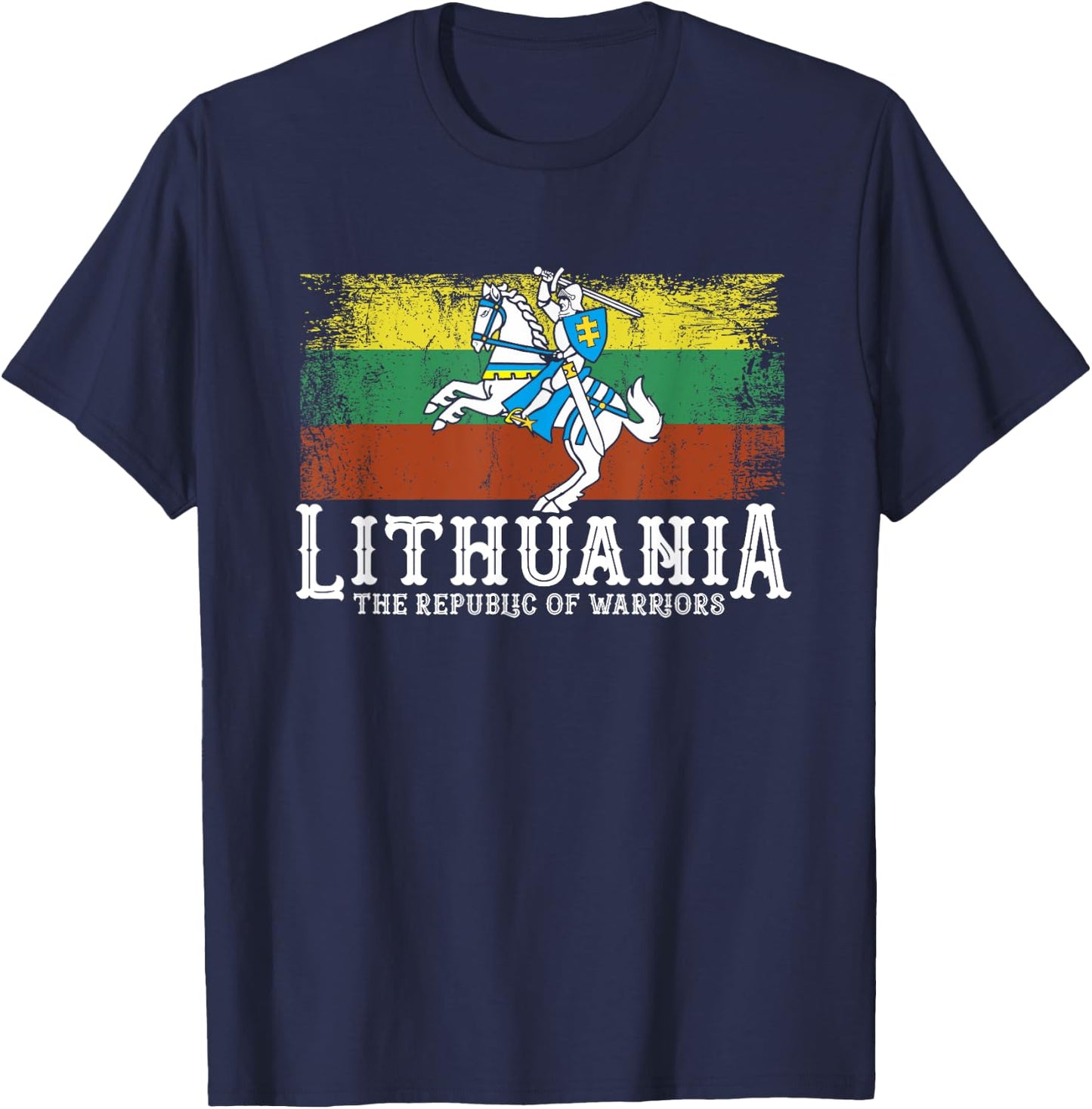 Lithuanian Flag White Knight Symbols Of Lithuania Patriotic T-Shirt - T-Shirt | Navy