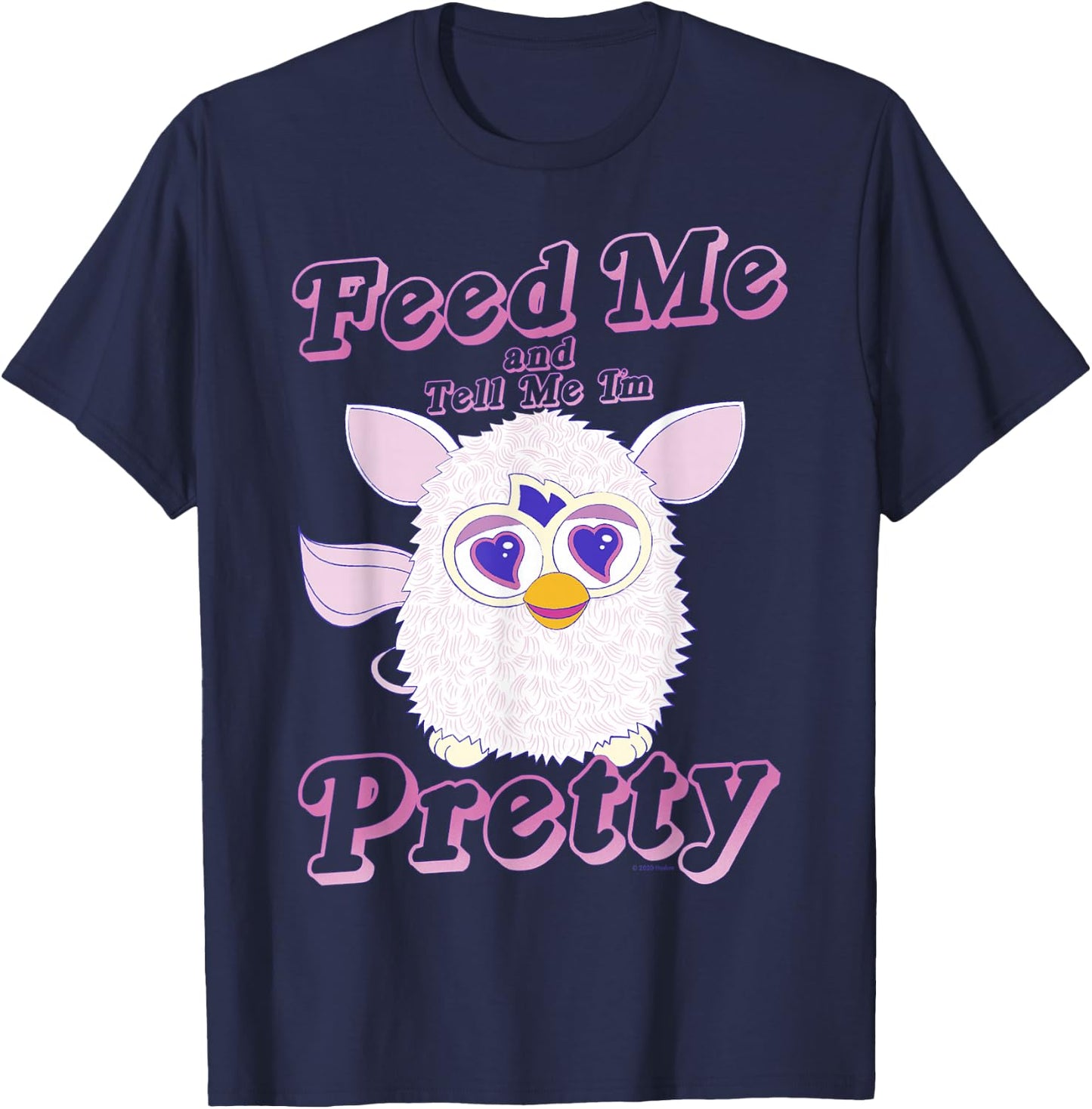 Furby Feed Me And Tell Me I'm Pretty Cute Logo Portrait T-Shirt - T-Shirt | Navy