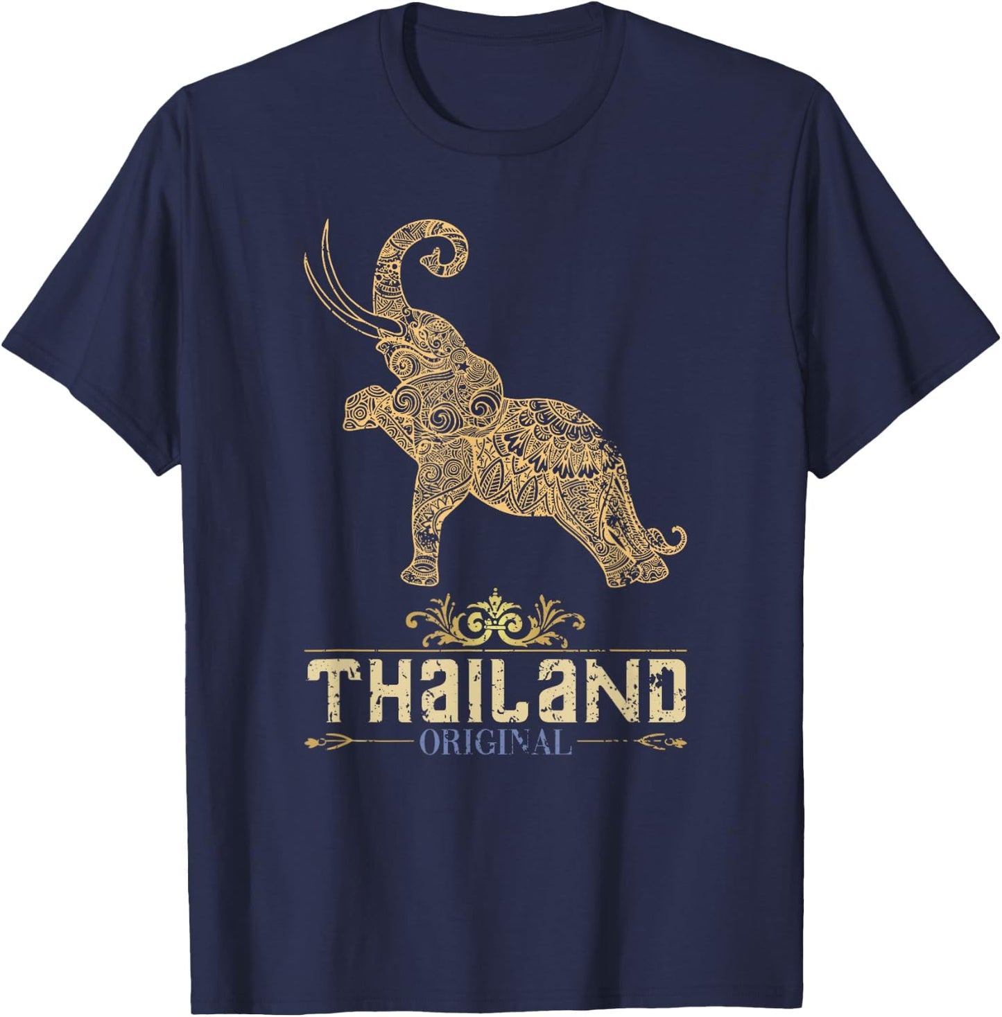Thailand Gifts & Adult Cotton Black Thai Elephant Small T-Shirt - T-Shirt | Navy