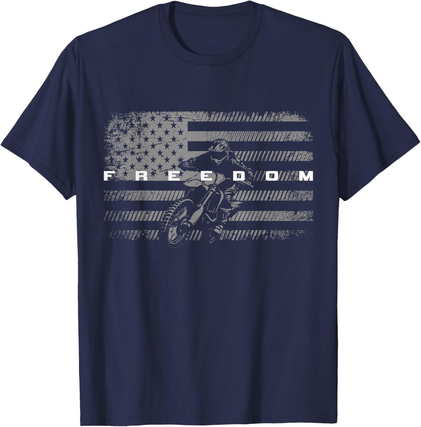 American Flag Dirt Bike Motocross T-Shirt - T-Shirt | Navy