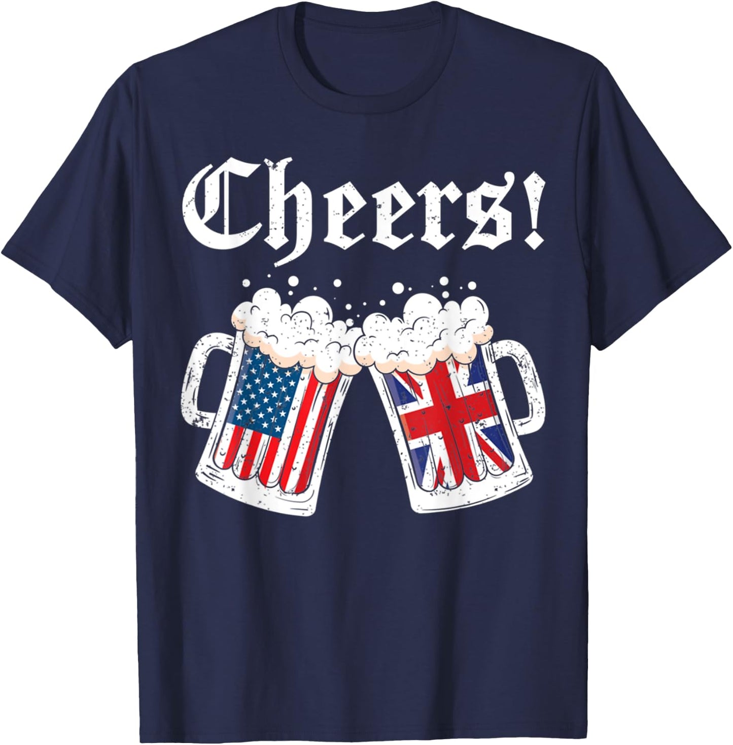 Cheers Women Men British American Flag Beer Mug Cheers T-Shirt - T-Shirt | Navy
