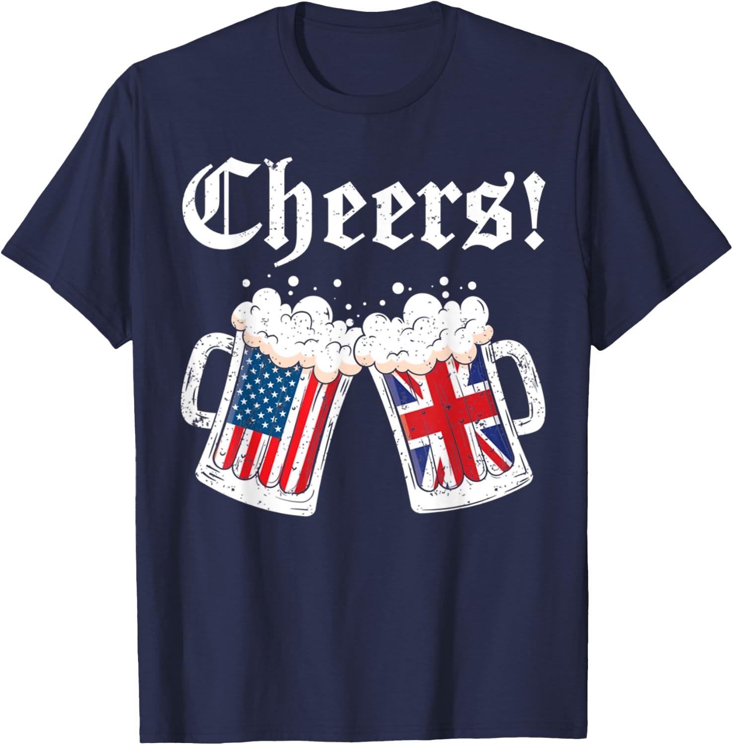 Cheers Women Men British American Flag Beer Mug Cheers T-Shirt - T-Shirt | Navy