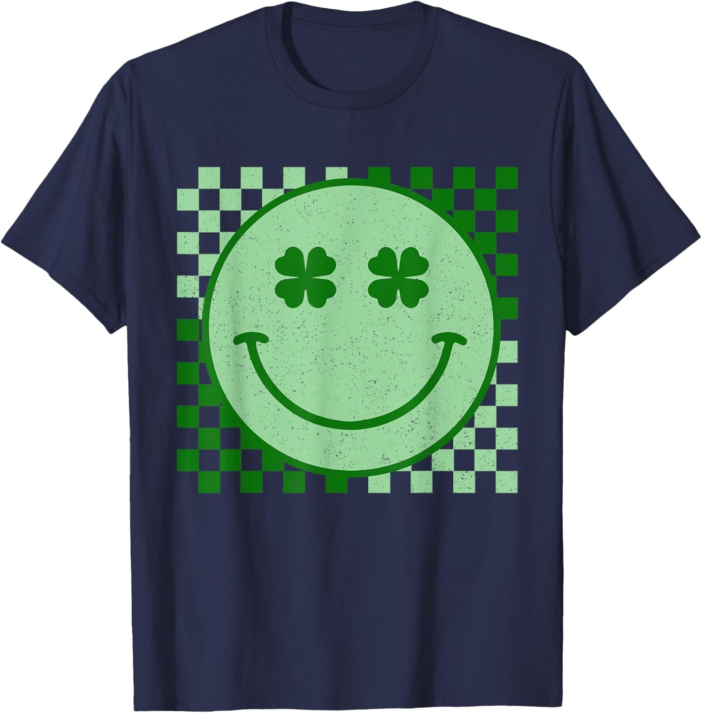 Retro Groovy St Patricks Day Hippie Smile Face Shamrock T-Shirt - T-Shirt | Navy