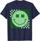 Retro Groovy St Patricks Day Hippie Smile Face Shamrock T-Shirt - T-Shirt | Navy
