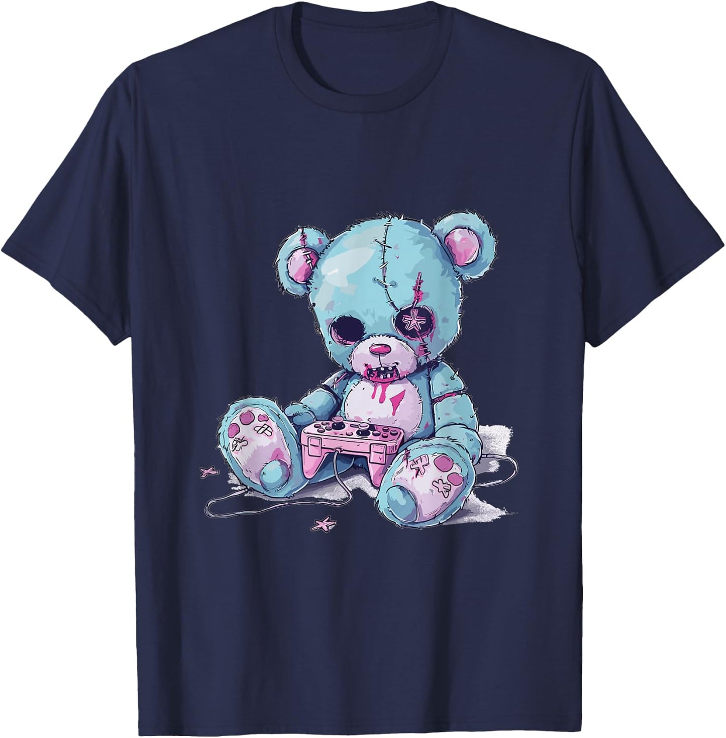 Goth Pastel Cute Creepy Kawaii Gamer Teddy Bear Gaming T-Shirt - T-Shirt | Navy
