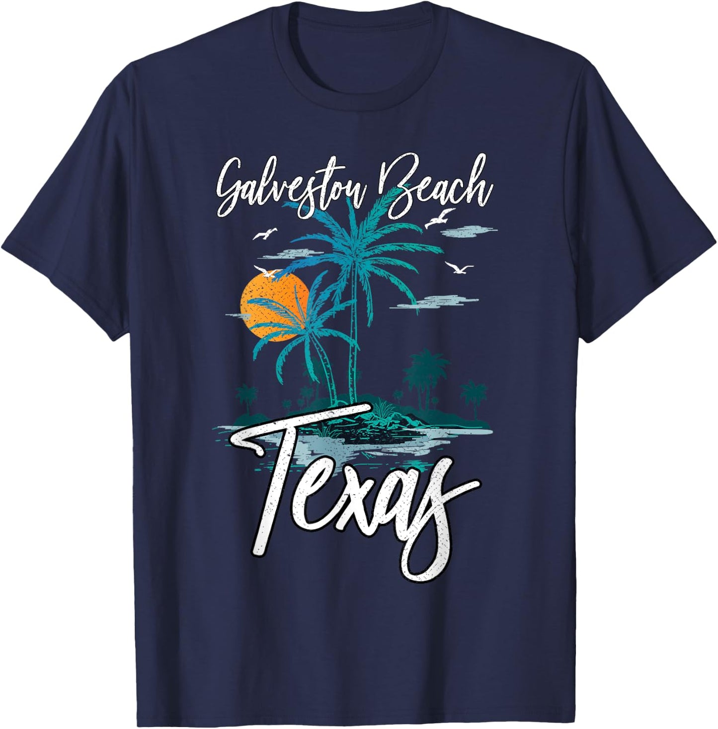 Family Vacation Retro Sunset Texas Galveston Beach Men Women Kids T-Shirt - T-Shirt | Navy