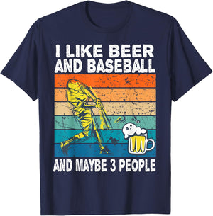 I Like Beer and Baseball and Maybe 3 People Baseball Beer T-Shirt - T-Shirt | Navy