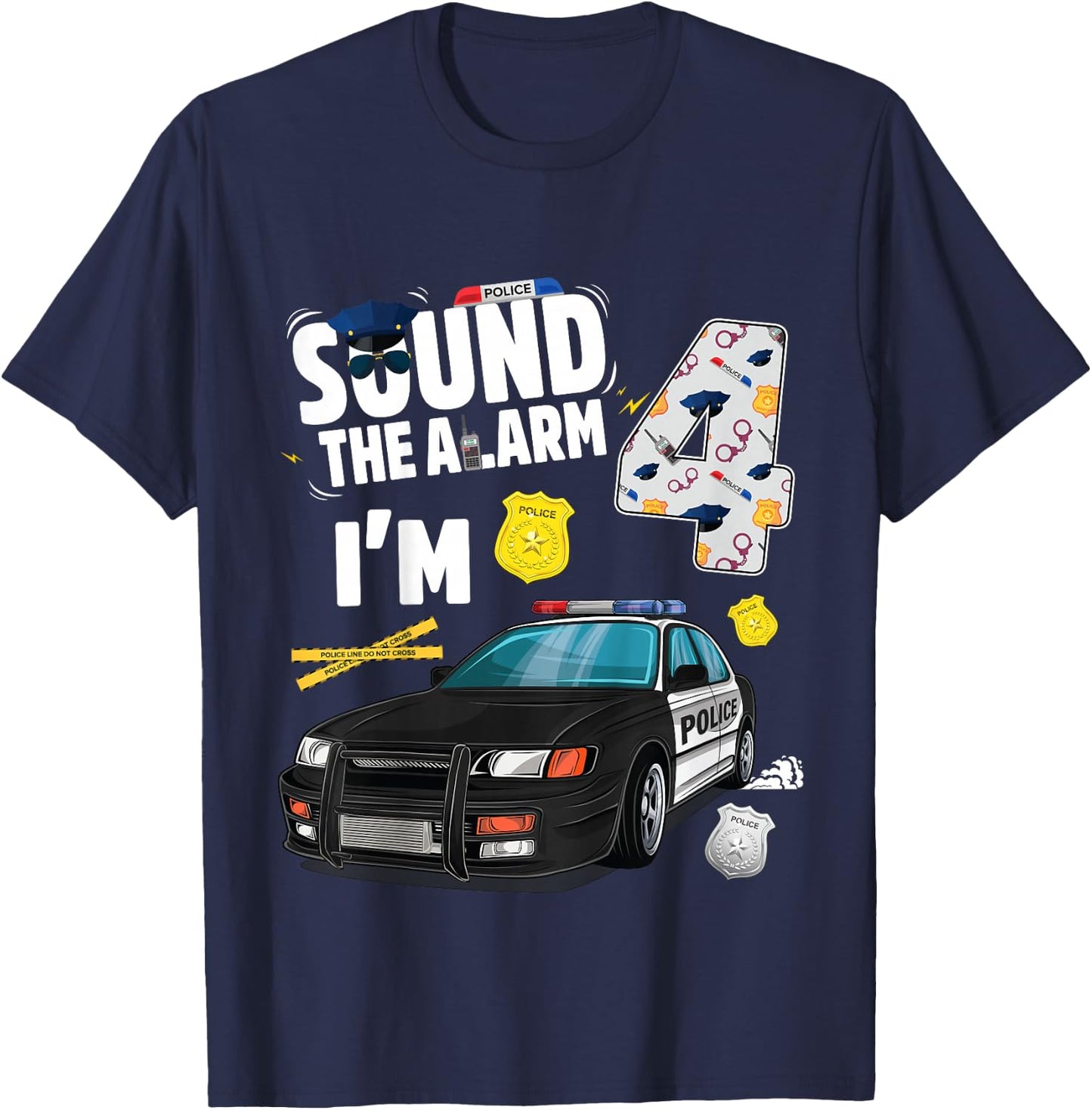 Kids Police Car 4th Birthday Boy 4 year old Cop Policeman Officer T-Shirt - T-Shirt | Navy