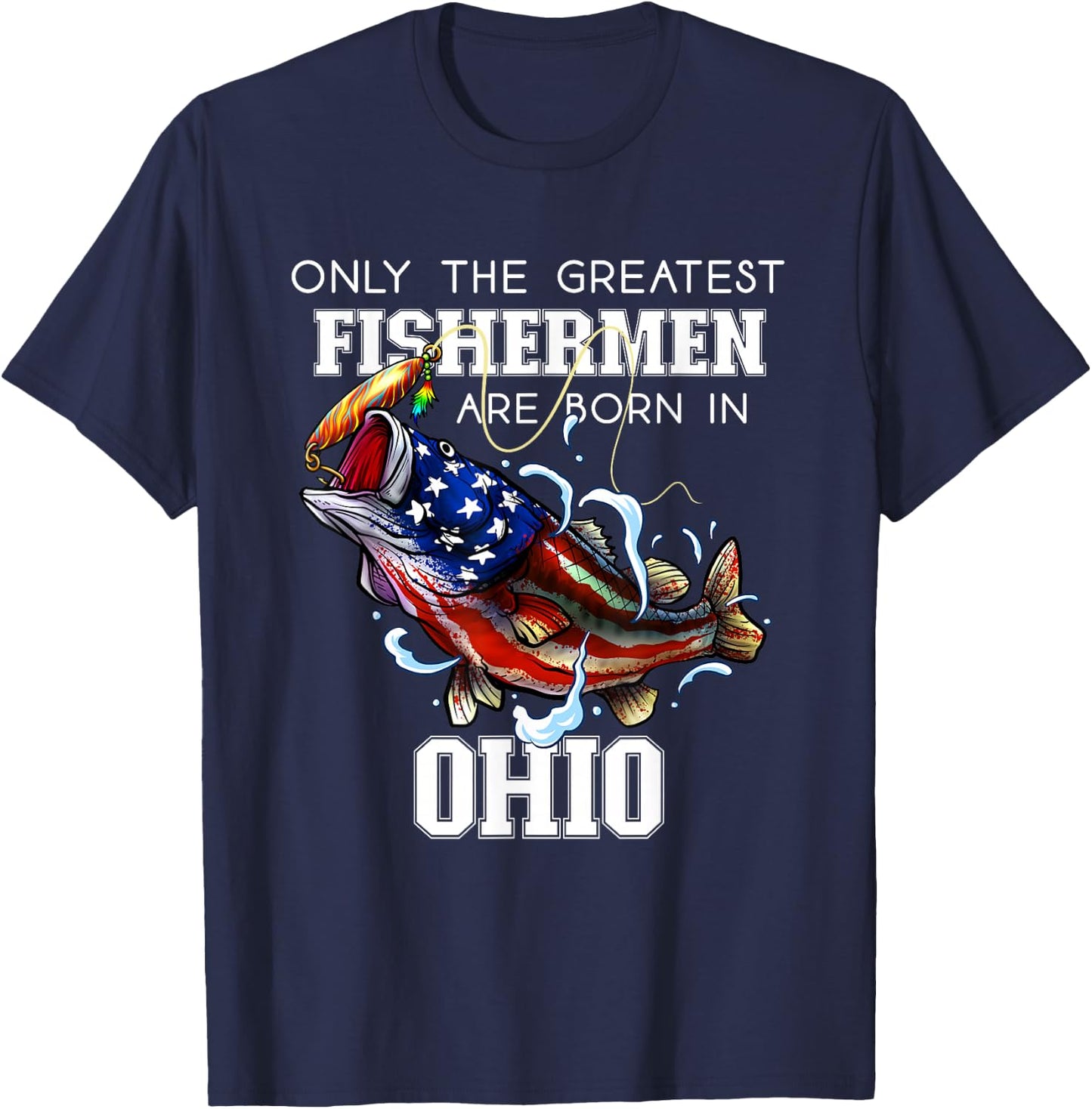 Ohio Fishing Greatest Fisherman American Flag Fish T-Shirt - T-Shirt | Navy