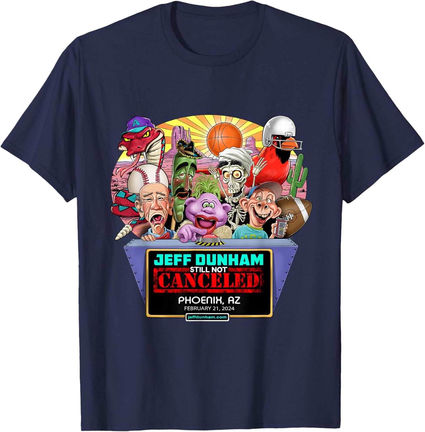 Jeff Dunham Phoenix, AZ (2024) T-Shirt - T-Shirt | Navy