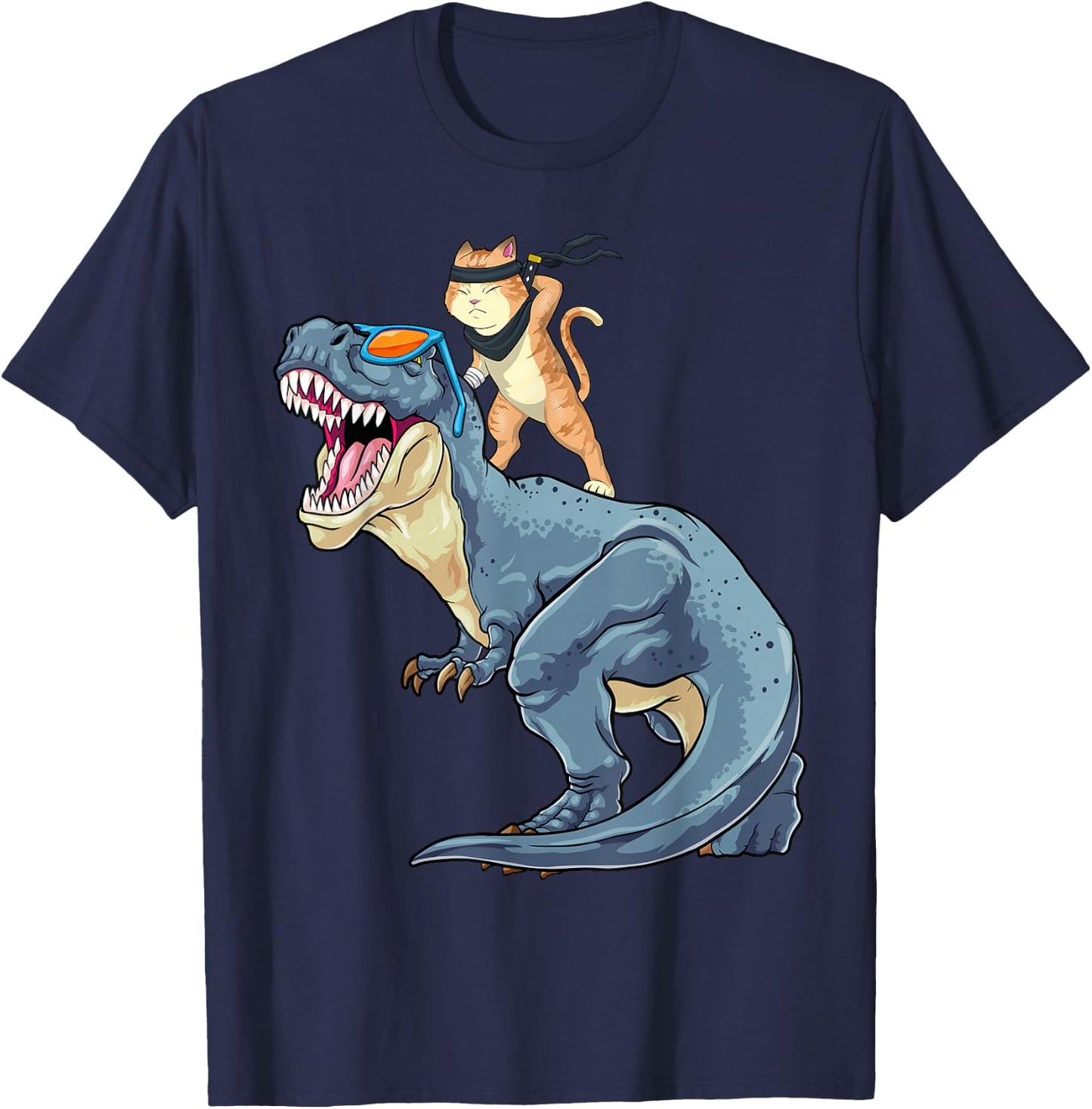 Samurai Cat Shirt - Retro Ninja Japanese Cat Dinosaur T-Rex T-Shirt - T-Shirt | Navy