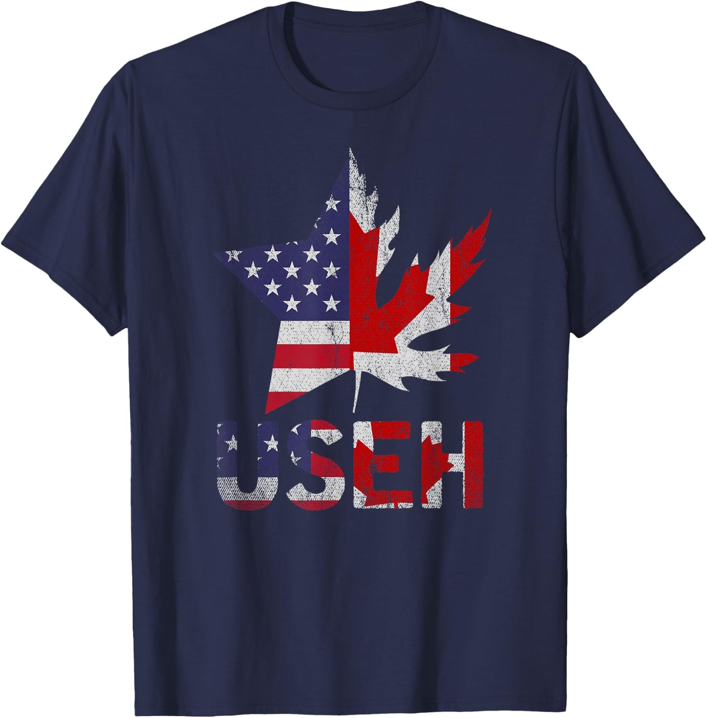 USEH Patriotic USA Star Canadian Maple Leaf Canada T-Shirt - T-Shirt | Navy