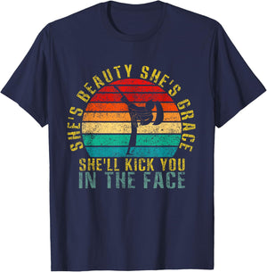 She's Beauty She's Grace She'll Kick You In The Face Retro T-Shirt - T-Shirt | Navy