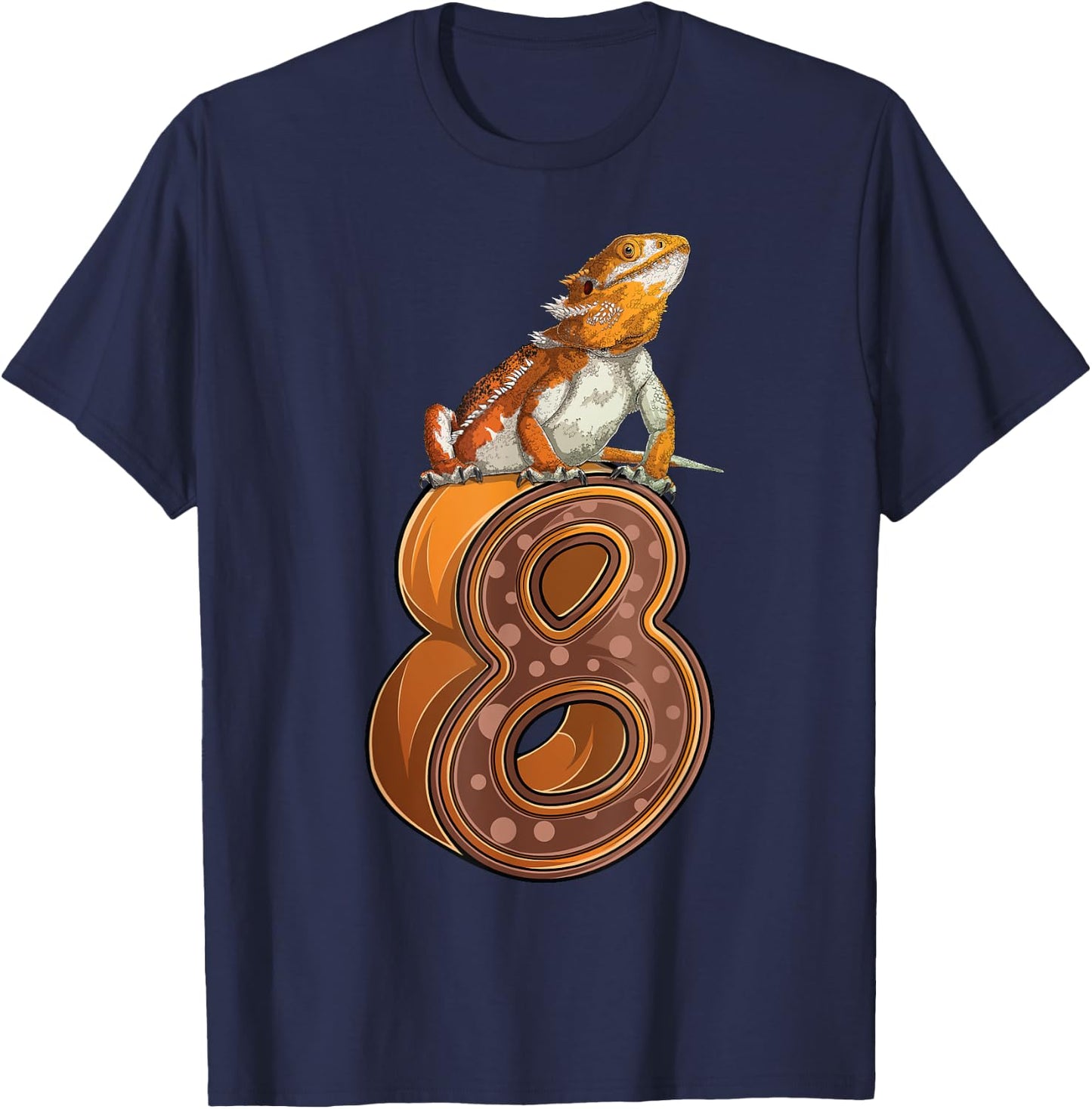8 Year Old Bearded dragon Reptile 8th Birthday Party B-day T-Shirt - T-Shirt | Navy