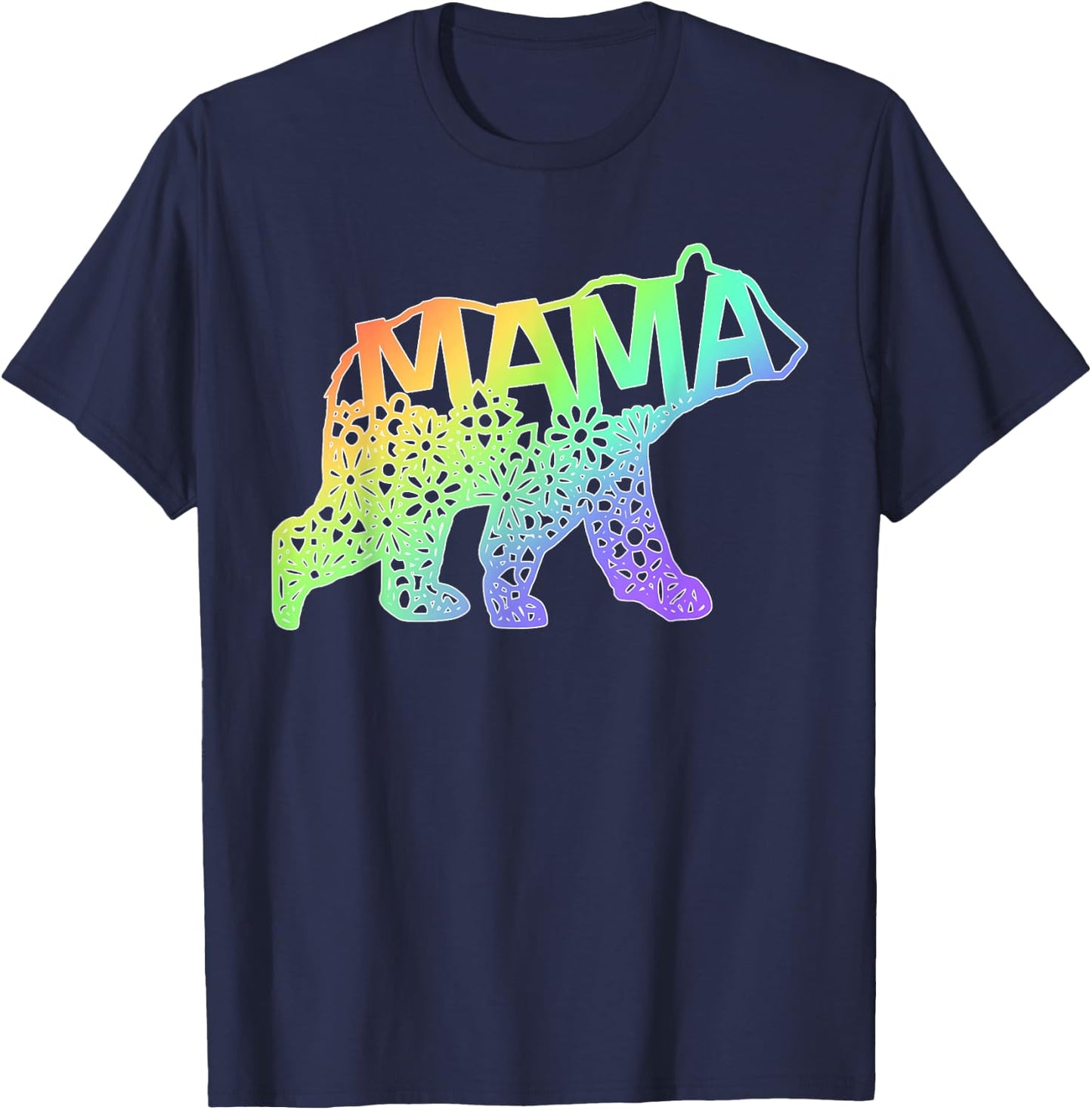 Mum Bear Tie Dye Rainbow Purple Blue Pink Yellow Gift T-Shirt - T-Shirt | Navy