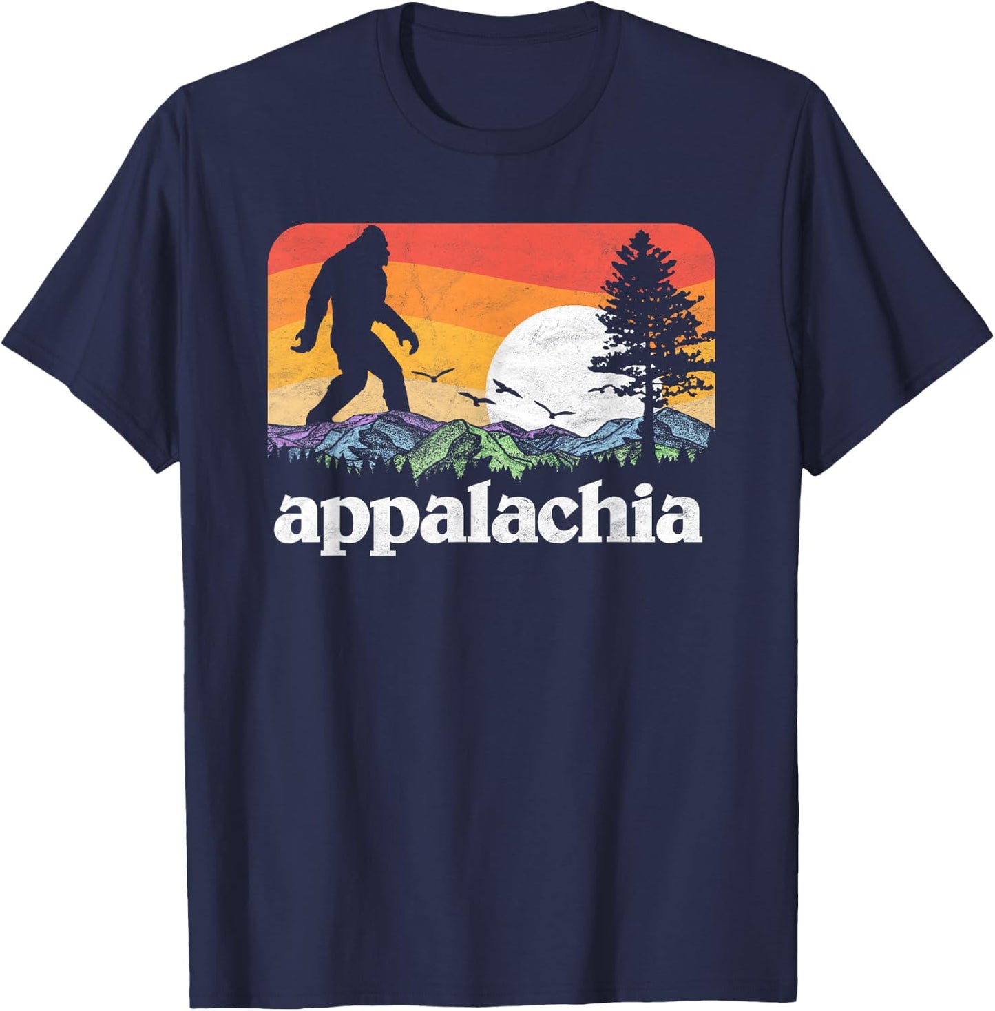 Retro Appalachia Bigfoot Mountain & Trees Nature Outdoors T-Shirt - T-Shirt | Navy