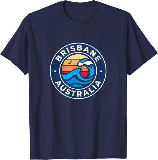 Brisbane Australia Vintage Nautical Waves Design T-Shirt - T-Shirt | Navy