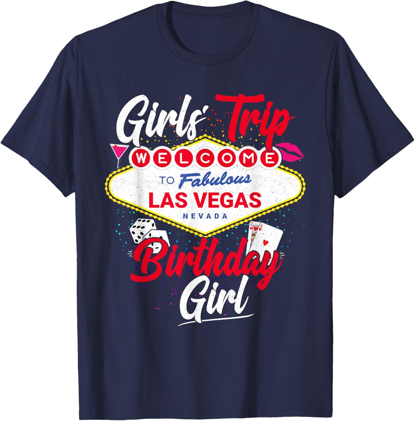 Las Vegas Birthday Party Gifts & Souvenirs Vegas Girls Trip Vegas Birthday Squad - Black, Small, Female, Short Sleeve, , Party, Birthday, Club, Celebration, Cotton, Polyester T-Shirt - T-Shirt | Navy