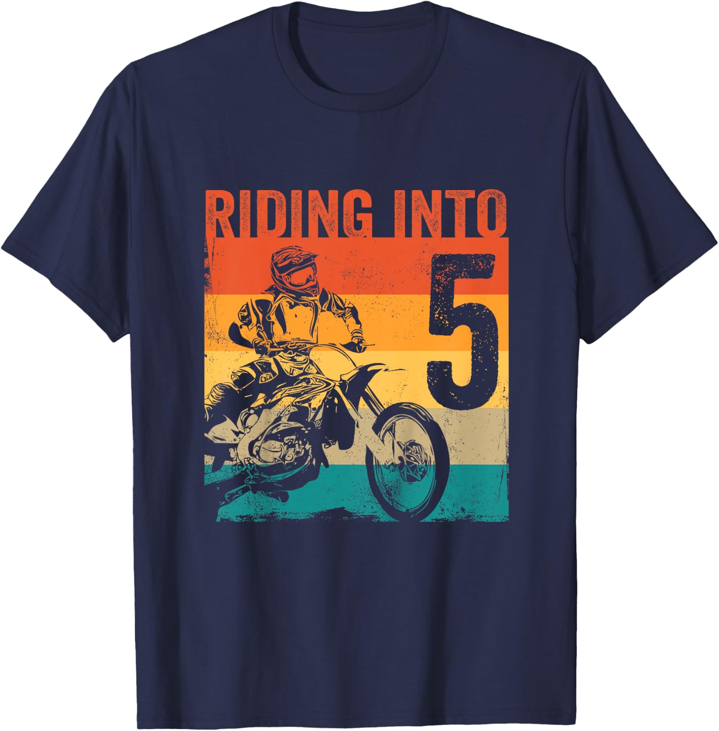 Kids Motocross 5 Years Old Dirt Bike 5th Birthday Party T-Shirt - T-Shirt | Navy