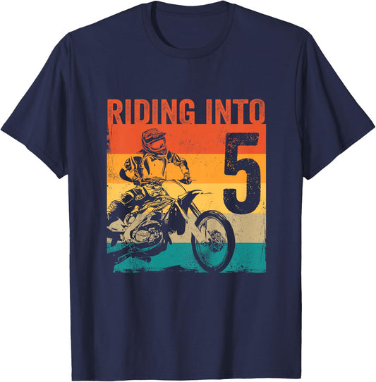 Kids Motocross 5 Years Old Dirt Bike 5th Birthday Party T-Shirt - T-Shirt | Navy