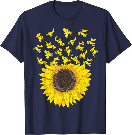 Motocross Sunflower Gift Biker and Dirt Bike Lover T-Shirt - T-Shirt | Navy