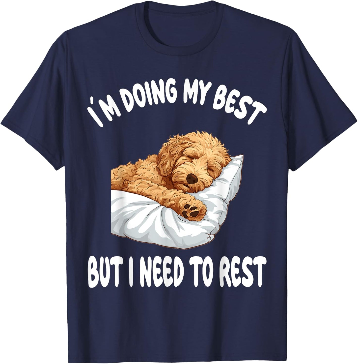 Goldendoodle Dog Pet Pajamas Nightgown Sleeping Napping Men Women Girls Kids T-Shirt - T-Shirt | Navy