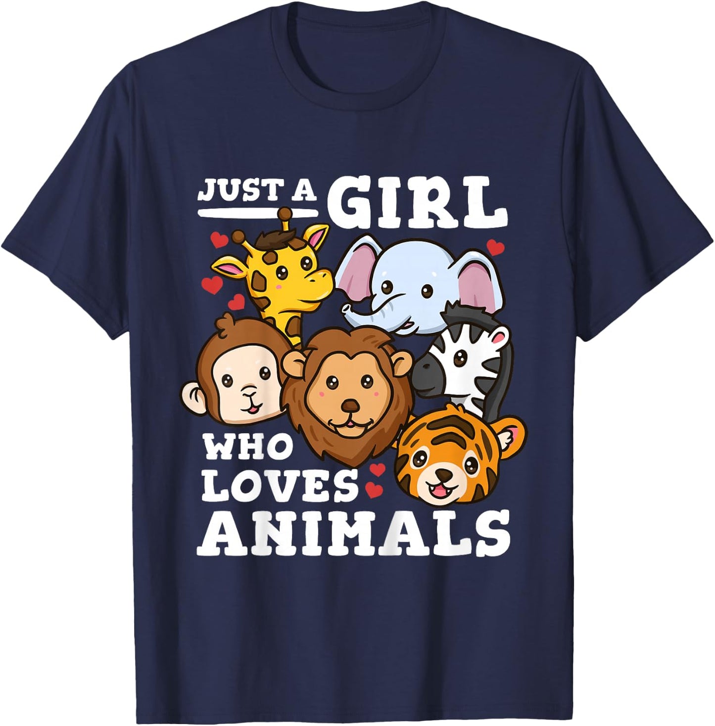 Kids Zoo Animals Elephant Giraffe T-Shirt - T-Shirt | Navy