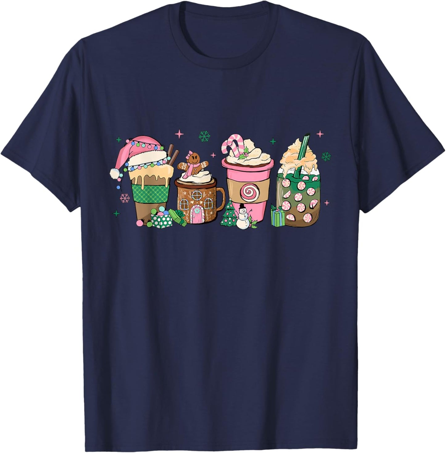 Coffee Christmas Gingerbread Pink Women Latte Cozy Winter T-Shirt - T-Shirt | Navy