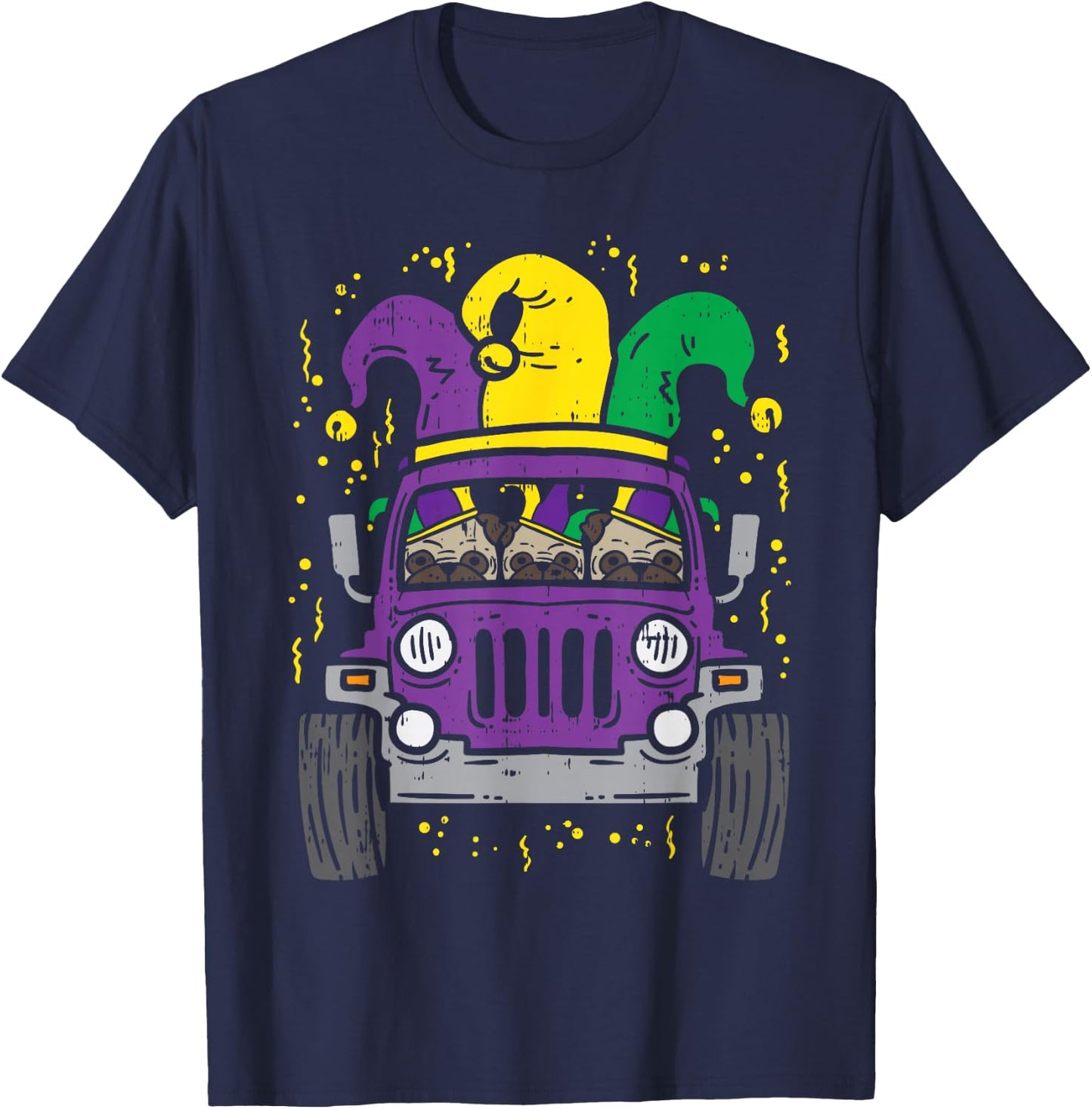 Mardi Gras Monster Truck Jester Pug Carnival Dog Owner Boys T-Shirt - T-Shirt | Navy